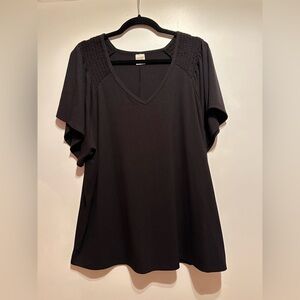 Terra & Sky Black Ribbed V-Neck Flutter Sleeve Tunic